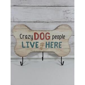 Crazy Dog People Wooden Leash Hook Home Wall Decor Sign NEW Pet Lovers